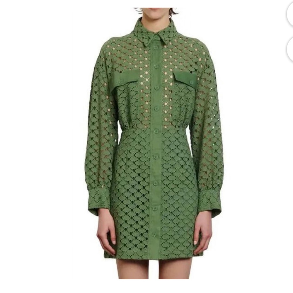 Sandro KHAKI GREEN Women's Shera Lace Shirt Dress, size 38 in perfect condition